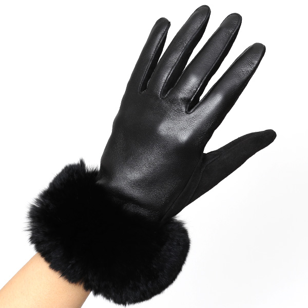  KURODA(クロダ) レディース 革手袋 本革 レザー 日本製 ラビットファー ベンベルグ(キュプラ)裏地 ブラック 黒 黒色 かわいい 高級 おしゃれ 大人 女性 結婚式 パーティー ドレス ファー付き 羊革 皮 てぶくろ