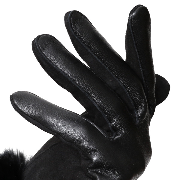  KURODA(クロダ) レディース 革手袋 本革 レザー 日本製 ラビットファー ベンベルグ(キュプラ)裏地 ブラック 黒 黒色 かわいい 高級 おしゃれ 大人 女性 結婚式 パーティー ドレス ファー付き 羊革 皮 てぶくろ