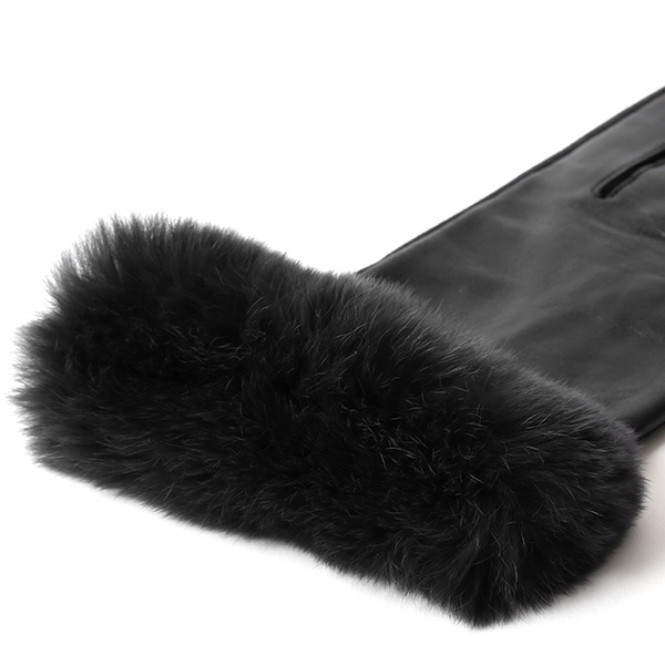  KURODA(クロダ) レディース 革手袋 本革 レザー 日本製 ラビットファー ベンベルグ(キュプラ)裏地 ブラック 黒 黒色 かわいい 高級 おしゃれ 大人 女性 結婚式 パーティー ドレス ファー付き 羊革 皮 てぶくろ