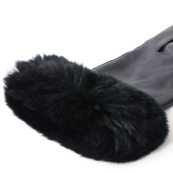  KURODA(クロダ) レディース 革手袋 本革 レザー 日本製 ラビットファー ベンベルグ(キュプラ)裏地 ブルー ネイビー 青色 かわいい 高級 おしゃれ 大人 女性 結婚式 パーティー ドレス ファー付き 羊革 皮 てぶくろ