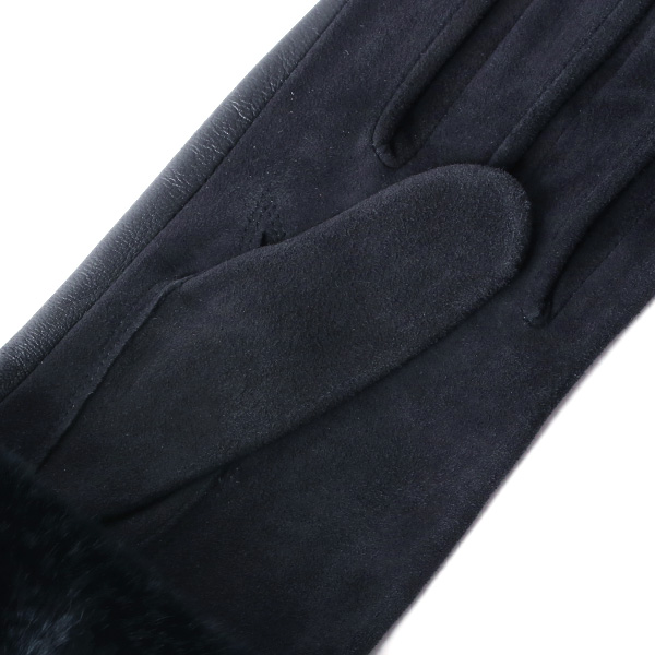  KURODA(クロダ) レディース 革手袋 本革 レザー 日本製 ラビットファー ベンベルグ(キュプラ)裏地 ブルー ネイビー 青色 かわいい 高級 おしゃれ 大人 女性 結婚式 パーティー ドレス ファー付き 羊革 皮 てぶくろ