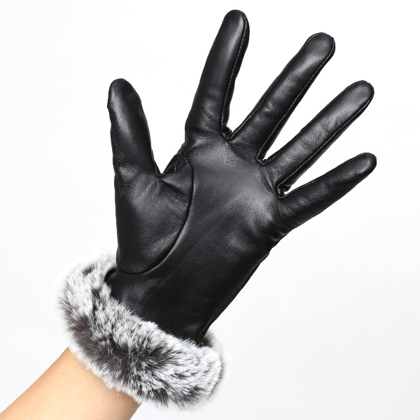 【ブランド化粧箱付き】 KURODA(クロダ) ファー付き 革手袋 ブランド レザー 本革 レディース スマホ対応 ブラック 黒 黒色 暖かい かわいい 高級 おしゃれ 大人 女性 プレゼント クリスマス 誕生日 ギフト 羊革 ラムスキン 皮 てぶくろ