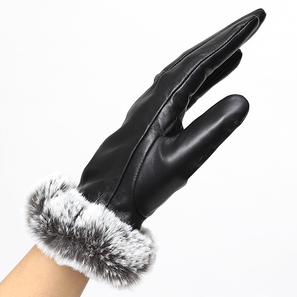  【ブランド化粧箱付き】 KURODA(クロダ) ファー付き 革手袋 ブランド レザー 本革 レディース スマホ対応 ブラック 黒 黒色 暖かい かわいい 高級 おしゃれ 大人 女性 プレゼント クリスマス 誕生日 ギフト 羊革 ラムスキン 皮 てぶくろ
