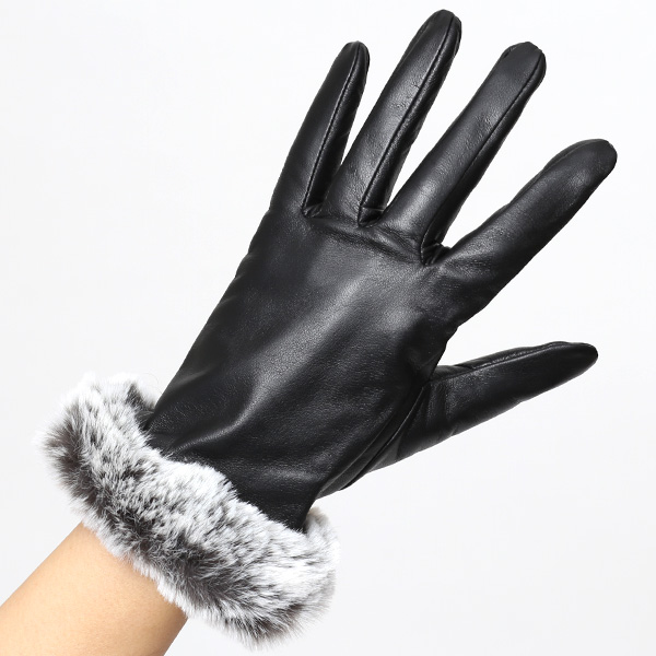  【ブランド化粧箱付き】 KURODA(クロダ) ファー付き 革手袋 ブランド レザー 本革 レディース スマホ対応 ブラック 黒 黒色 暖かい かわいい 高級 おしゃれ 大人 女性 プレゼント クリスマス 誕生日 ギフト 羊革 ラムスキン 皮 てぶくろ