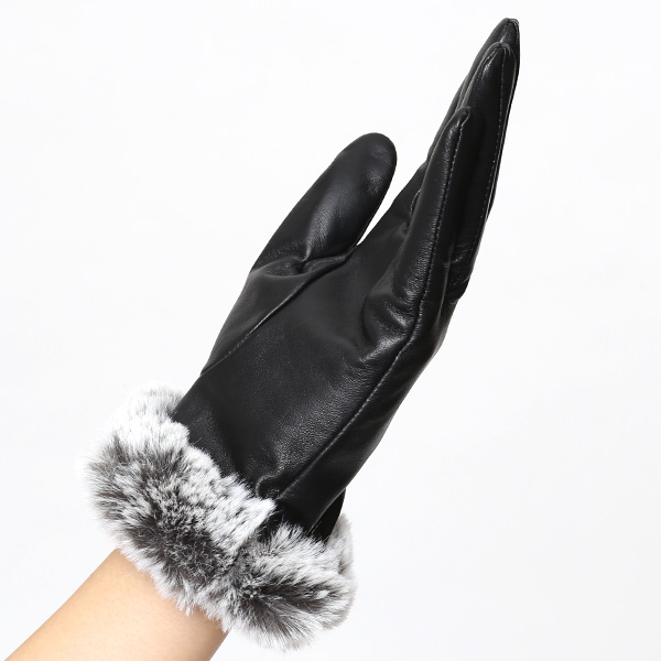  【ブランド化粧箱付き】 KURODA(クロダ) ファー付き 革手袋 ブランド レザー 本革 レディース スマホ対応 ブラック 黒 黒色 暖かい かわいい 高級 おしゃれ 大人 女性 プレゼント クリスマス 誕生日 ギフト 羊革 ラムスキン 皮 てぶくろ