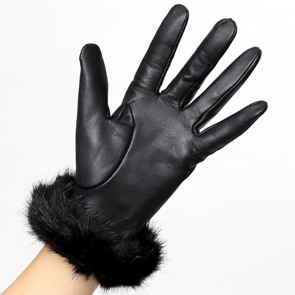  【ブランド化粧箱付き】 KURODA(クロダ) ファー付き 革手袋 ブランド レザー 本革 レディース スマホ対応 ブラック 黒 黒色 暖かい かわいい 高級 おしゃれ 大人 女性 プレゼント クリスマス 誕生日 ギフト 羊革 ラムスキン 皮 てぶくろ