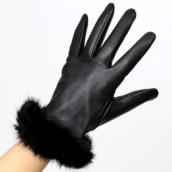  【ブランド化粧箱付き】 KURODA(クロダ) ファー付き 革手袋 ブランド レザー 本革 レディース スマホ対応 ブラック 黒 黒色 暖かい かわいい 高級 おしゃれ 大人 女性 プレゼント クリスマス 誕生日 ギフト 羊革 ラムスキン 皮 てぶくろ