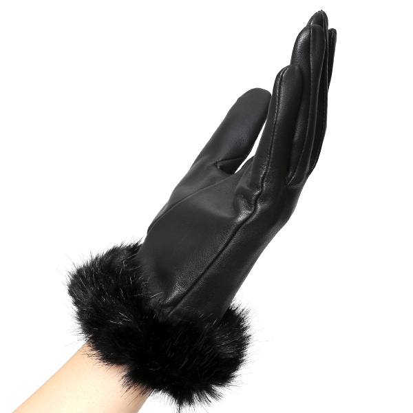  【ブランド化粧箱付き】 KURODA(クロダ) ファー付き 革手袋 ブランド レザー 本革 レディース スマホ対応 ブラック 黒 黒色 暖かい かわいい 高級 おしゃれ 大人 女性 プレゼント クリスマス 誕生日 ギフト 羊革 ラムスキン 皮 てぶくろ