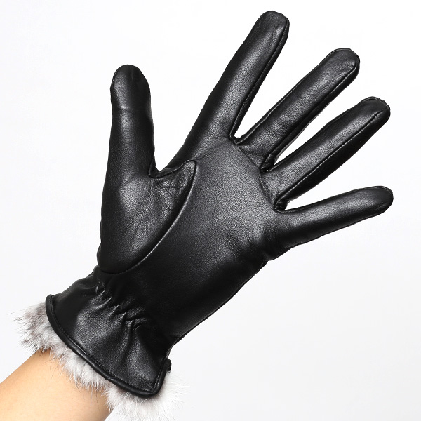  KURODA(クロダ) レディース 本革 レザー 手袋 スマホ対応 ラビットファー ブラック 黒 黒色 暖かい シンプル 無地 かわいい 高級 おしゃれ 大人 女性 プレゼント クリスマス 誕生日 ギフト 羊革 ラムスキン 皮 てぶくろ