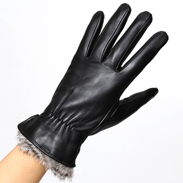  KURODA(クロダ) レディース 本革 レザー 手袋 スマホ対応 ラビットファー ブラック 黒 黒色 暖かい シンプル 無地 かわいい 高級 おしゃれ 大人 女性 プレゼント クリスマス 誕生日 ギフト 羊革 ラムスキン 皮 てぶくろ