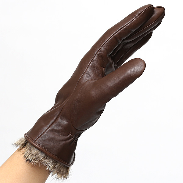  KURODA(クロダ) レディース 本革 レザー 手袋 スマホ対応 ラビットファー ブラウン 茶 茶色 暖かい シンプル 無地 かわいい 高級 おしゃれ 大人 女性 プレゼント クリスマス 誕生日 ギフト 羊革 ラムスキン 皮 てぶくろ
