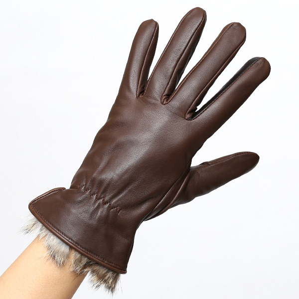  KURODA(クロダ) レディース 本革 レザー 手袋 スマホ対応 ラビットファー ブラウン 茶 茶色 暖かい シンプル 無地 かわいい 高級 おしゃれ 大人 女性 プレゼント クリスマス 誕生日 ギフト 羊革 ラムスキン 皮 てぶくろ