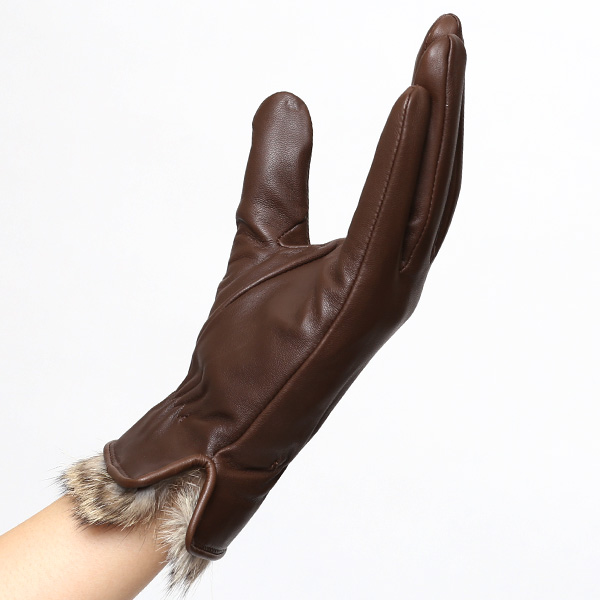 KURODA(クロダ) レディース 本革 レザー 手袋 スマホ対応 ラビットファー ブラウン 茶 茶色 暖かい シンプル 無地 かわいい 高級 おしゃれ 大人 女性 プレゼント クリスマス 誕生日 ギフト 羊革 ラムスキン 皮 てぶくろ