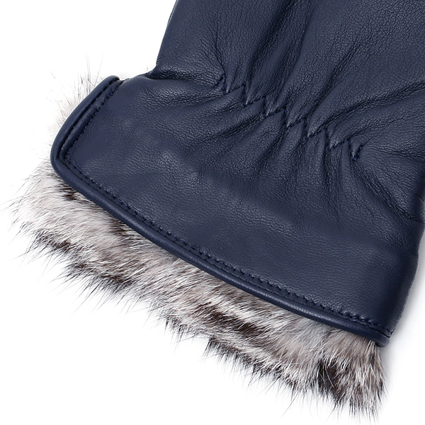  KURODA(クロダ) レディース 本革 レザー 手袋 スマホ対応 ラビットファー ブルー ネイビー 青色 暖かい シンプル 無地 かわいい 高級 おしゃれ 大人 女性 プレゼント クリスマス 誕生日 ギフト 羊革 ラムスキン 皮 てぶくろ