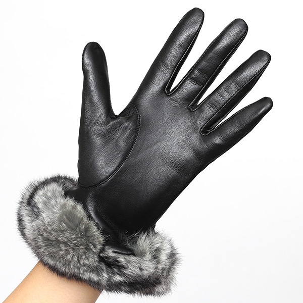  KURODA(クロダ) ラビットファー付き 本革手袋 レディース ブラック 黒 黒色 レザー 手袋 革手袋 結婚式 ドレス フォーマル おしゃれ 高級 大人 パーティー 皮 てぶくろ