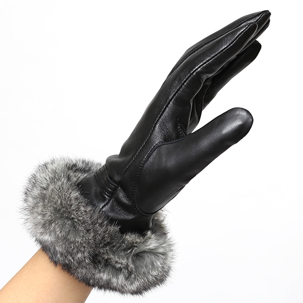  KURODA(クロダ) ラビットファー付き 本革手袋 レディース ブラック 黒 黒色 レザー 手袋 革手袋 結婚式 ドレス フォーマル おしゃれ 高級 大人 パーティー 皮 てぶくろ