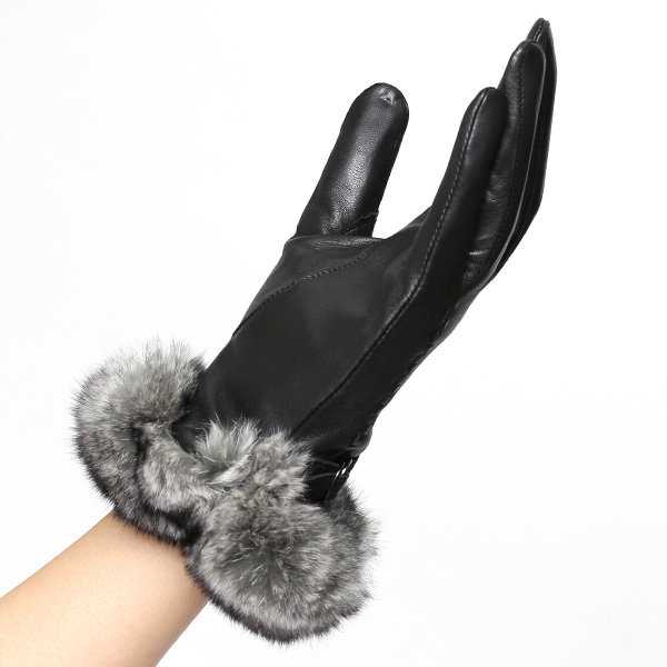  KURODA(クロダ) ラビットファー付き 本革手袋 レディース ブラック 黒 黒色 レザー 手袋 革手袋 結婚式 ドレス フォーマル おしゃれ 高級 大人 パーティー 皮 てぶくろ