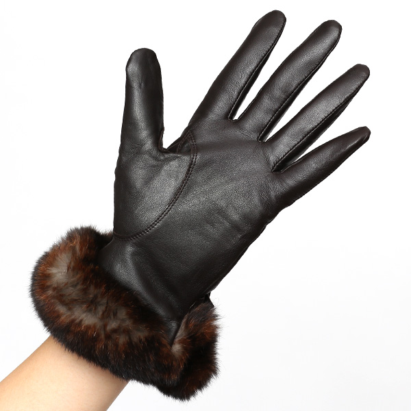  KURODA(クロダ) ラビットファー付き 本革手袋 レディース ダークブラウン ブラウン 茶 茶色 レザー 手袋 革手袋 結婚式 ドレス フォーマル おしゃれ 高級 大人 パーティー 皮 てぶくろ
