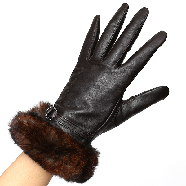  KURODA(クロダ) ラビットファー付き 本革手袋 レディース ダークブラウン ブラウン 茶 茶色 レザー 手袋 革手袋 結婚式 ドレス フォーマル おしゃれ 高級 大人 パーティー 皮 てぶくろ
