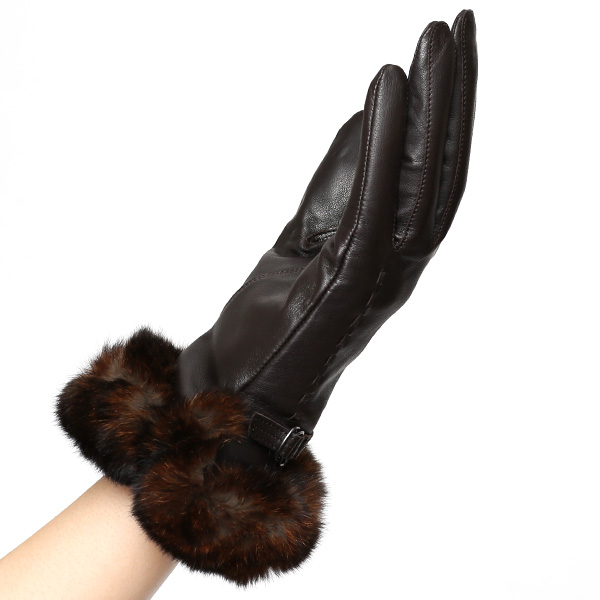  KURODA(クロダ) ラビットファー付き 本革手袋 レディース ダークブラウン ブラウン 茶 茶色 レザー 手袋 革手袋 結婚式 ドレス フォーマル おしゃれ 高級 大人 パーティー 皮 てぶくろ