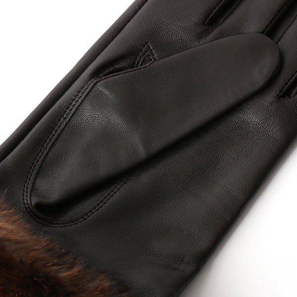  KURODA(クロダ) ラビットファー付き 本革手袋 レディース ダークブラウン ブラウン 茶 茶色 レザー 手袋 革手袋 結婚式 ドレス フォーマル おしゃれ 高級 大人 パーティー 皮 てぶくろ