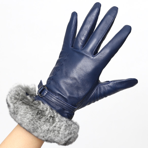  KURODA(クロダ) ラビットファー付き 本革手袋 レディース ブルー ネイビー 青色 レザー 手袋 革手袋 結婚式 ドレス フォーマル おしゃれ 高級 大人 パーティー 皮 てぶくろ