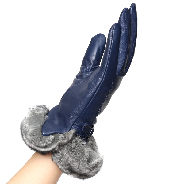  KURODA(クロダ) ラビットファー付き 本革手袋 レディース ブルー ネイビー 青色 レザー 手袋 革手袋 結婚式 ドレス フォーマル おしゃれ 高級 大人 パーティー 皮 てぶくろ