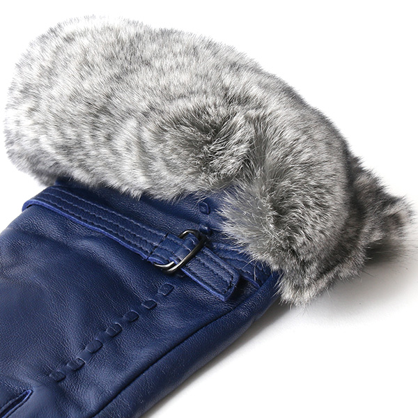  KURODA(クロダ) ラビットファー付き 本革手袋 レディース ブルー ネイビー 青色 レザー 手袋 革手袋 結婚式 ドレス フォーマル おしゃれ 高級 大人 パーティー 皮 てぶくろ