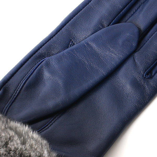  KURODA(クロダ) ラビットファー付き 本革手袋 レディース ブルー ネイビー 青色 レザー 手袋 革手袋 結婚式 ドレス フォーマル おしゃれ 高級 大人 パーティー 皮 てぶくろ