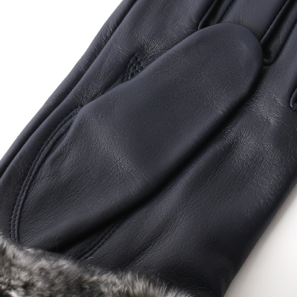  KURODA(クロダ) ラビットファー付き 本革手袋 レディース ブルー ネイビー 青色 レザー 手袋 革手袋 結婚式 ドレス フォーマル おしゃれ 高級 大人 パーティー 皮 てぶくろ