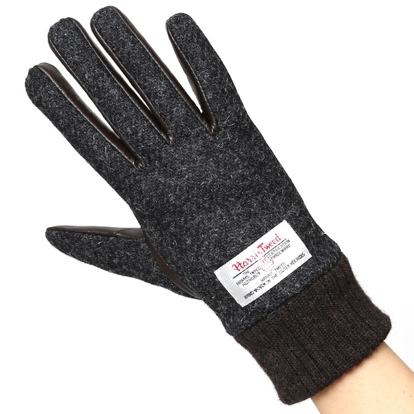  【ブランド化粧箱付き】 日本の老舗手袋ブランド KURODA(クロダ)製 ハリスツイード レディース 本革 手袋 グレー グレイ 灰色 かわいい 高級 おしゃれ 大人 女性 プレゼント クリスマス 誕生日 ギフト 化粧箱付き