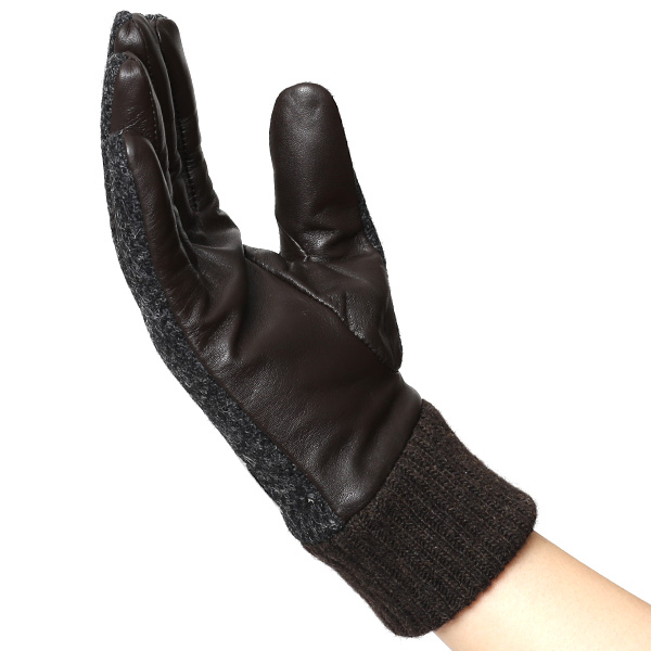  【ブランド化粧箱付き】 日本の老舗手袋ブランド KURODA(クロダ)製 ハリスツイード レディース 本革 手袋 グレー グレイ 灰色 かわいい 高級 おしゃれ 大人 女性 プレゼント クリスマス 誕生日 ギフト 化粧箱付き