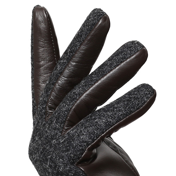  【ブランド化粧箱付き】 日本の老舗手袋ブランド KURODA(クロダ)製 ハリスツイード レディース 本革 手袋 グレー グレイ 灰色 かわいい 高級 おしゃれ 大人 女性 プレゼント クリスマス 誕生日 ギフト 化粧箱付き