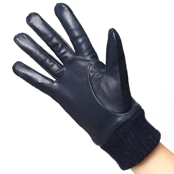  【ブランド化粧箱付き】 日本の老舗手袋ブランド KURODA(クロダ)製 ハリスツイード レディース 本革 手袋 ブルー ネイビー 青色 かわいい 高級 おしゃれ 大人 女性 プレゼント クリスマス 誕生日 ギフト 化粧箱付き