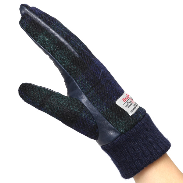  【ブランド化粧箱付き】 日本の老舗手袋ブランド KURODA(クロダ)製 ハリスツイード レディース 本革 手袋 ブルー ネイビー 青色 かわいい 高級 おしゃれ 大人 女性 プレゼント クリスマス 誕生日 ギフト 化粧箱付き