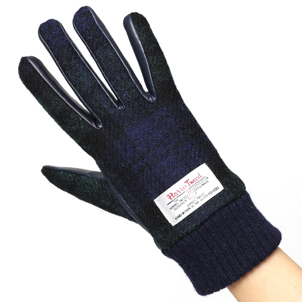  【ブランド化粧箱付き】 日本の老舗手袋ブランド KURODA(クロダ)製 ハリスツイード レディース 本革 手袋 ブルー ネイビー 青色 かわいい 高級 おしゃれ 大人 女性 プレゼント クリスマス 誕生日 ギフト 化粧箱付き
