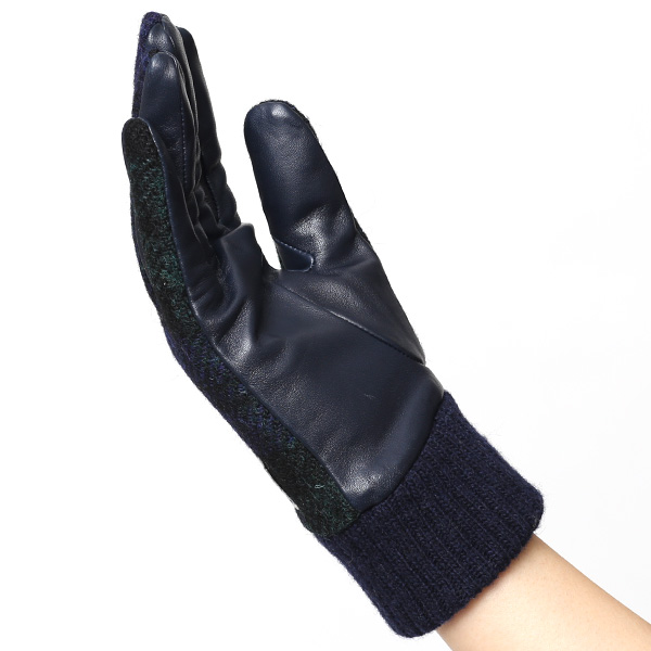  【ブランド化粧箱付き】 日本の老舗手袋ブランド KURODA(クロダ)製 ハリスツイード レディース 本革 手袋 ブルー ネイビー 青色 かわいい 高級 おしゃれ 大人 女性 プレゼント クリスマス 誕生日 ギフト 化粧箱付き