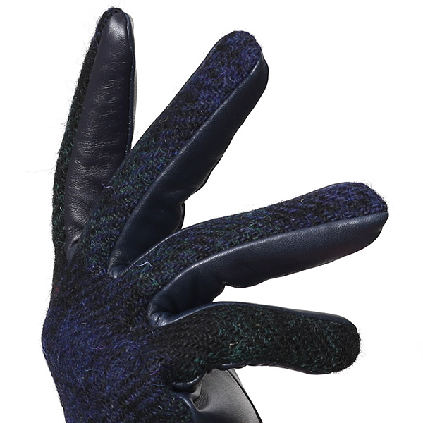  【ブランド化粧箱付き】 日本の老舗手袋ブランド KURODA(クロダ)製 ハリスツイード レディース 本革 手袋 ブルー ネイビー 青色 かわいい 高級 おしゃれ 大人 女性 プレゼント クリスマス 誕生日 ギフト 化粧箱付き