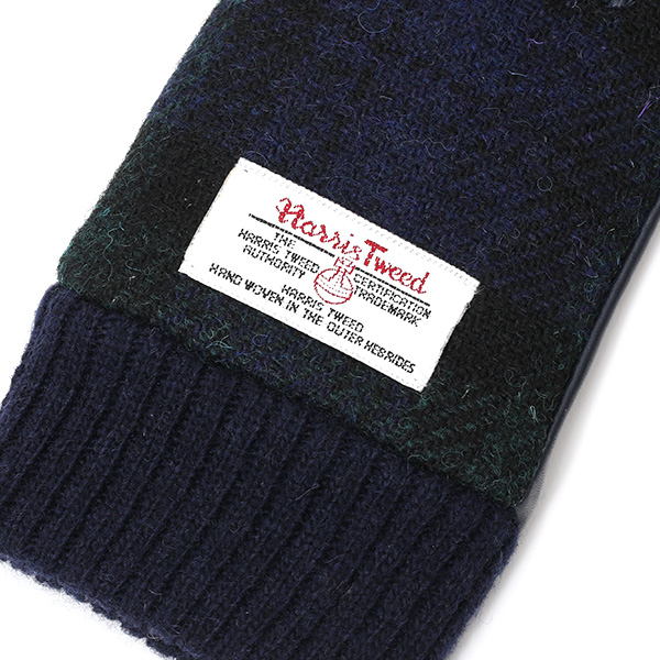  【ブランド化粧箱付き】 日本の老舗手袋ブランド KURODA(クロダ)製 ハリスツイード レディース 本革 手袋 ブルー ネイビー 青色 かわいい 高級 おしゃれ 大人 女性 プレゼント クリスマス 誕生日 ギフト 化粧箱付き