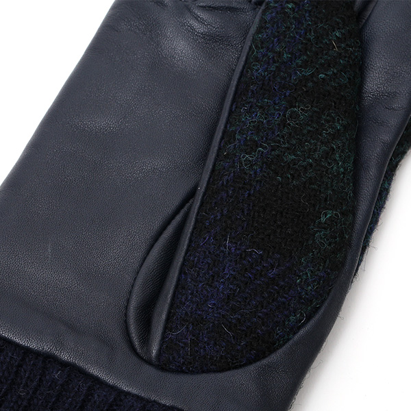  【ブランド化粧箱付き】 日本の老舗手袋ブランド KURODA(クロダ)製 ハリスツイード レディース 本革 手袋 ブルー ネイビー 青色 かわいい 高級 おしゃれ 大人 女性 プレゼント クリスマス 誕生日 ギフト 化粧箱付き