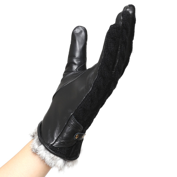 【ブランド化粧箱付き】 KURODA(クロダ) スマホ対応 ニット手袋 レディース ブランド 本革 ラビットファー ブラック 黒 黒色 暖かい かわいい カジュアル 女性 プレゼント クリスマス 誕生日 ギフト 皮 てぶくろ