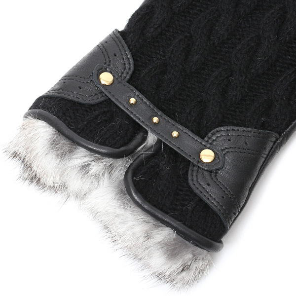 【ブランド化粧箱付き】 KURODA(クロダ) スマホ対応 ニット手袋 レディース ブランド 本革 ラビットファー ブラック 黒 黒色 暖かい かわいい カジュアル 女性 プレゼント クリスマス 誕生日 ギフト 皮 てぶくろ