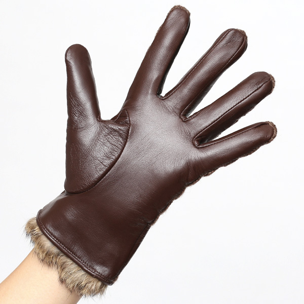  【ブランド化粧箱付き】 KURODA(クロダ) スマホ対応 ニット手袋 レディース ブランド 本革 ラビットファー ブラウン 茶 茶色 暖かい かわいい カジュアル 女性 プレゼント クリスマス 誕生日 ギフト 皮 てぶくろ