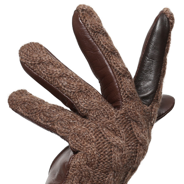  【ブランド化粧箱付き】 KURODA(クロダ) スマホ対応 ニット手袋 レディース ブランド 本革 ラビットファー ブラウン 茶 茶色 暖かい かわいい カジュアル 女性 プレゼント クリスマス 誕生日 ギフト 皮 てぶくろ
