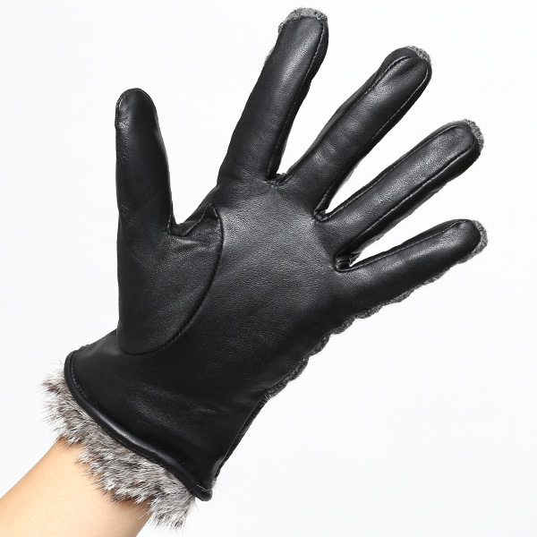  【ブランド化粧箱付き】 KURODA(クロダ) スマホ対応 ニット手袋 レディース ブランド 本革 ラビットファー グレー グレイ 灰色 暖かい かわいい カジュアル 女性 プレゼント クリスマス 誕生日 ギフト 皮 てぶくろ