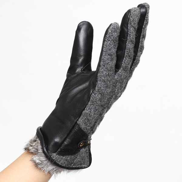  【ブランド化粧箱付き】 KURODA(クロダ) スマホ対応 ニット手袋 レディース ブランド 本革 ラビットファー グレー グレイ 灰色 暖かい かわいい カジュアル 女性 プレゼント クリスマス 誕生日 ギフト 皮 てぶくろ