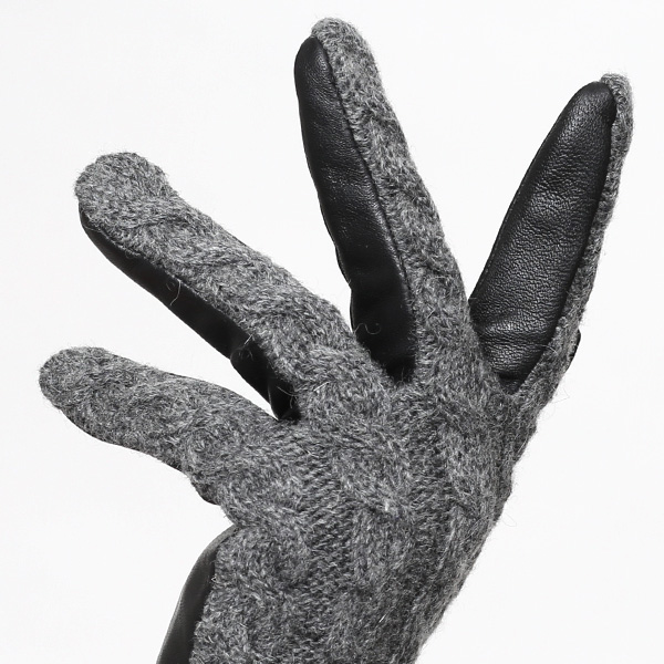  【ブランド化粧箱付き】 KURODA(クロダ) スマホ対応 ニット手袋 レディース ブランド 本革 ラビットファー グレー グレイ 灰色 暖かい かわいい カジュアル 女性 プレゼント クリスマス 誕生日 ギフト 皮 てぶくろ