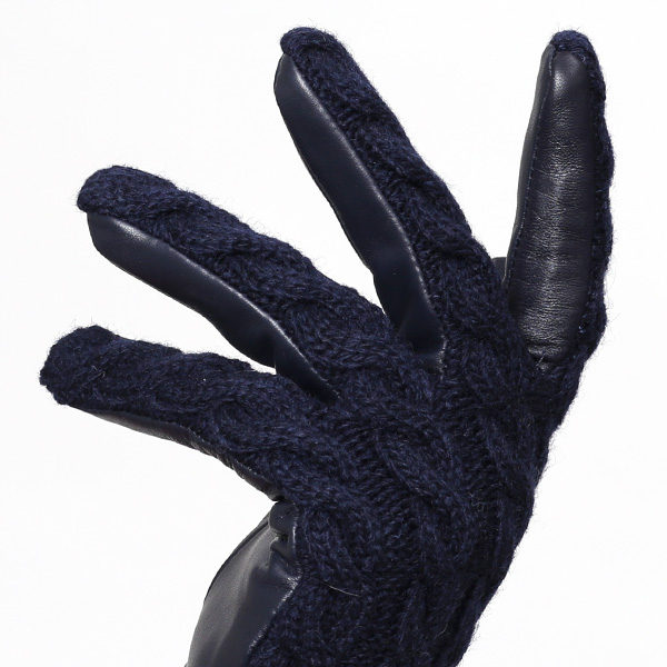  【ブランド化粧箱付き】 KURODA(クロダ) スマホ対応 ニット手袋 レディース ブランド 本革 ラビットファー ブルー ネイビー 青色 暖かい かわいい カジュアル 女性 プレゼント クリスマス 誕生日 ギフト 皮 てぶくろ