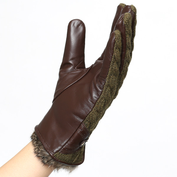 【ブランド化粧箱付き】 KURODA(クロダ) スマホ対応 ニット手袋 レディース ブランド 本革 ラビットファー グリーン 緑色 暖かい かわいい カジュアル 女性 プレゼント クリスマス 誕生日 ギフト 皮 てぶくろ