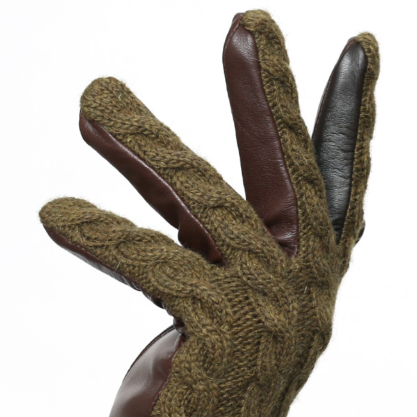  【ブランド化粧箱付き】 KURODA(クロダ) スマホ対応 ニット手袋 レディース ブランド 本革 ラビットファー グリーン 緑色 暖かい かわいい カジュアル 女性 プレゼント クリスマス 誕生日 ギフト 皮 てぶくろ